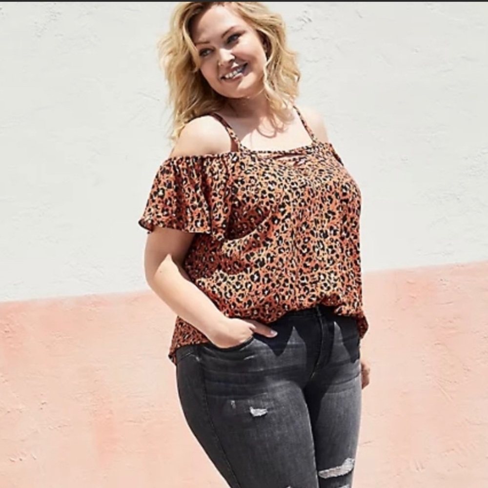 torrid Rust Leopard Print Cold-Shoulder Top - Picture 3 of 4